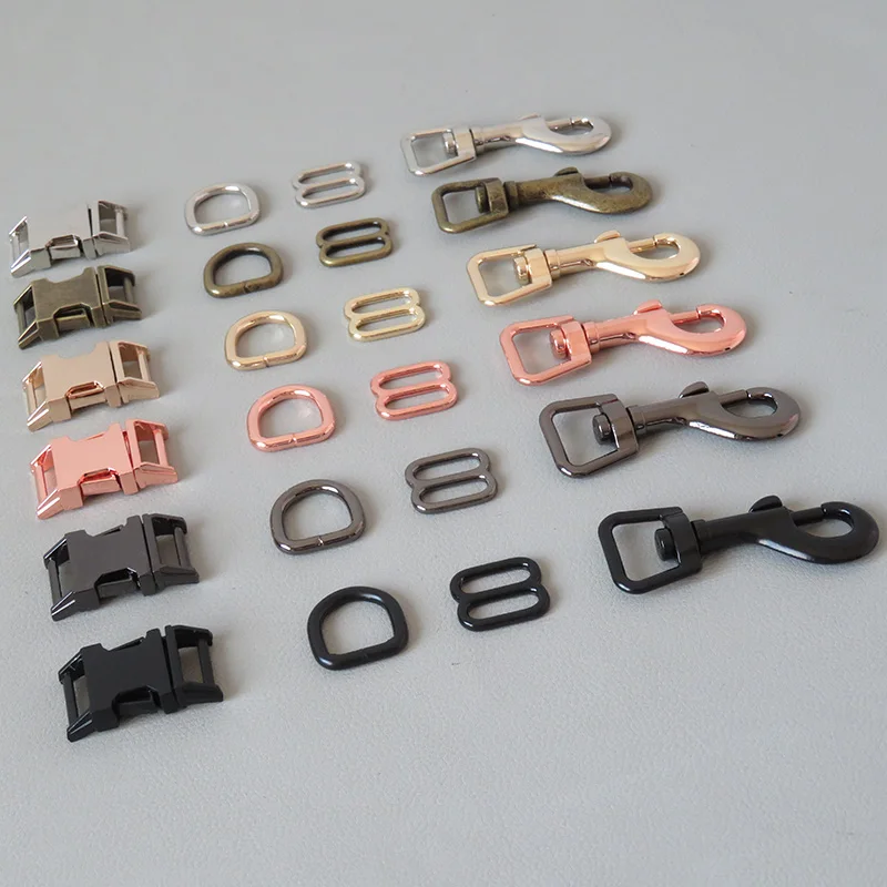 

50Sets/Pack (Metal Buckle+Adjust Buckle+D Ring+Metal Dog Clasp/Set) Inside 15mm Carabiner Pet Leads Clip Hooks Belt Straps Loop