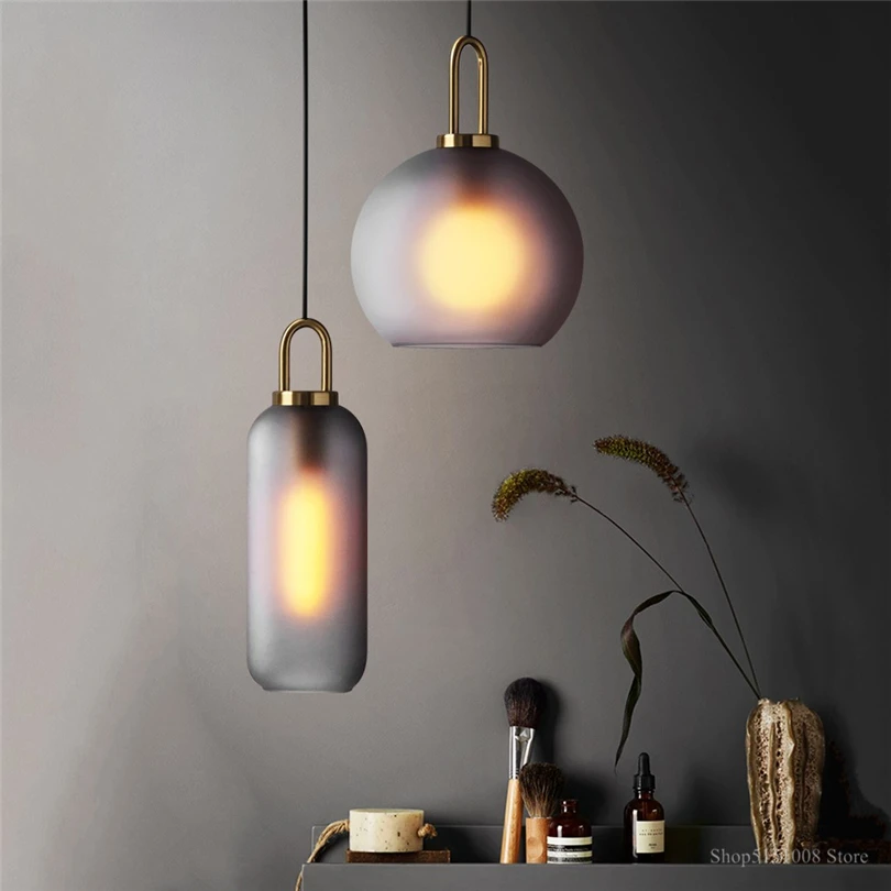 American Retro Decor Glass Pendant Lights Industrial Loft Bedroom Kitchen Hanging Lighting Art Smoke Glass Suspension Lights E27