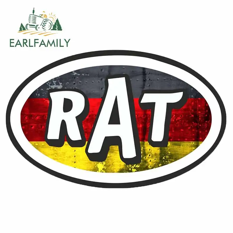 EARLFAMILY 13cm x 8.2cm Rat Oval Funny Parody Design with Germany German Flag Motif Vinyl Car Sticker Rear Windshield Decal