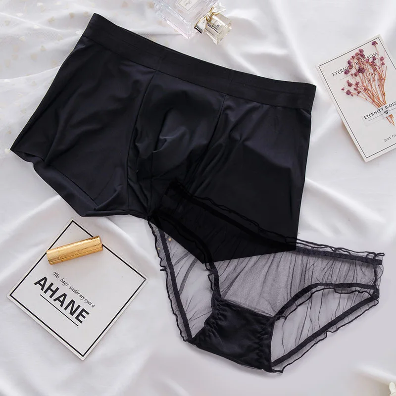 1PCS Couple Panties Sexy Lace Transparent Panties Cozy Lingerie Female Underwear Men Sex Ice Silk Underwear Couple Panties