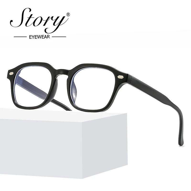 STORY Retro Anti-blue Light Square Glasses Women Men Designer Korean Rivet Frame Blue Light Blocking Computer Eyewear PS3503N