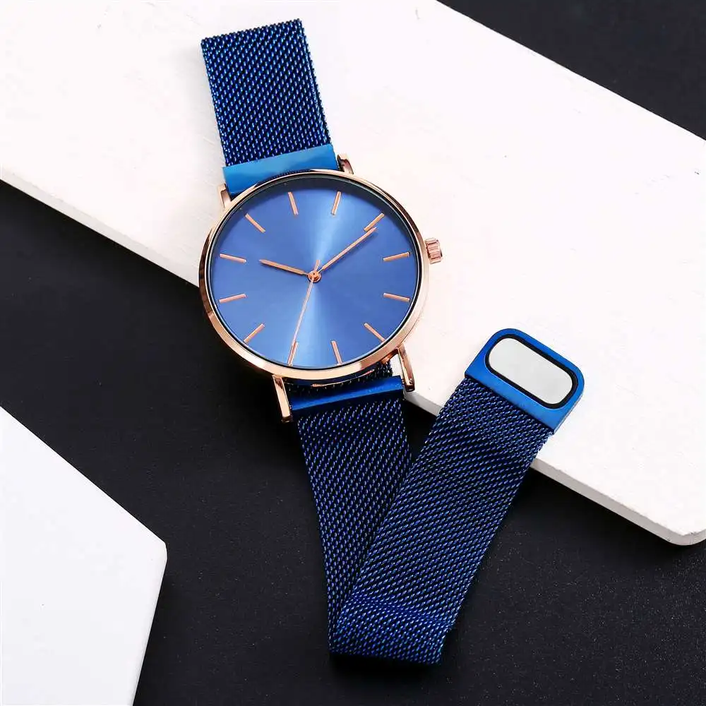 Hoge Kwaliteit Minimalisme Dunne Mannen En Vrouwen Horloge Rvs Magne Mesh Band Quartz Horloge Cadeau Mannen Horloge Geen Logo