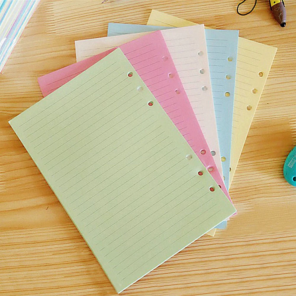 Colorful A5/A6 Loose Leaf Notebook Inner Pages 6 Holes Blank Line Planner Notepad Binder Inner Core Paper