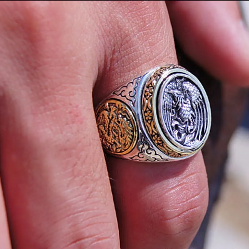 BOCAI New Real Pure S925 Sterling Silver Jewelry Fashion Men and Women Rings Dragons and Phoenixes Birthday Gift