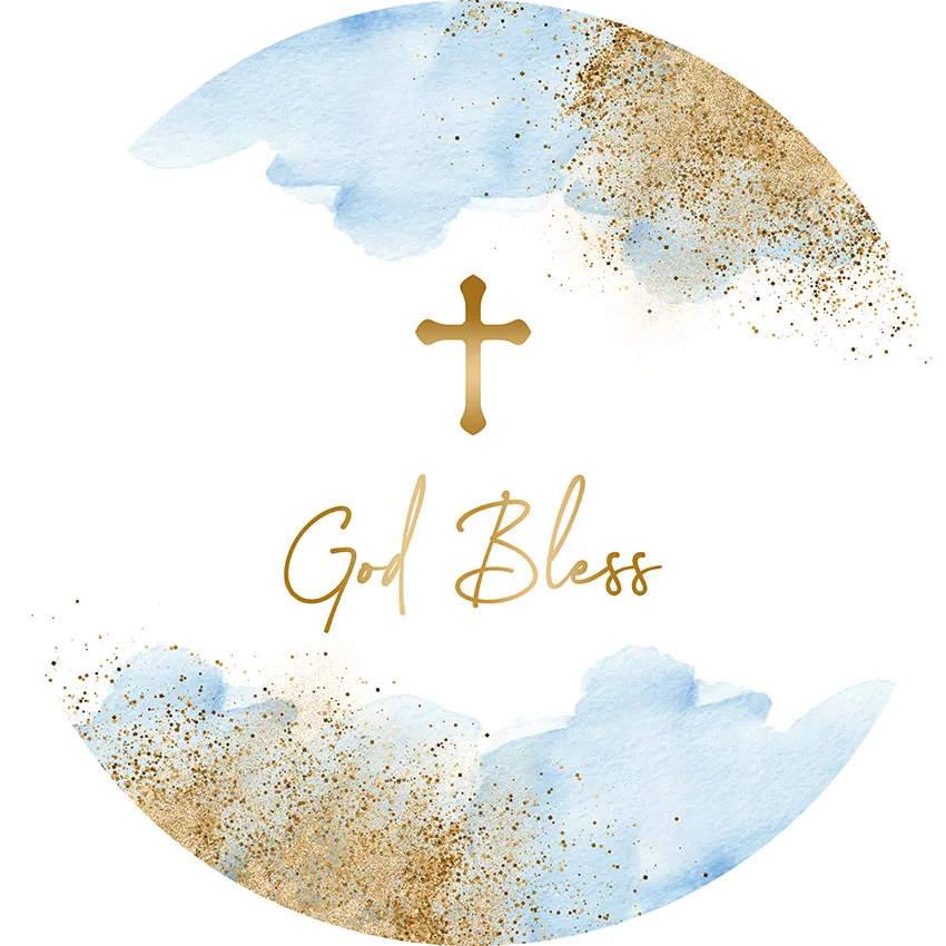 Avezano Round Elastic Background God Bless cerimonia di prima comunione Golden neonato Kids Decor sfondo Photo Studio Photozone