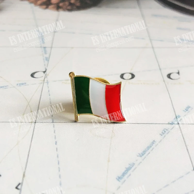 Italy National Flag Crystal Epoxy Metal Enamel Badge Brooch  Collection Souvenir Gifts  Lapel Pins Accessories  Size1.6*1.9cm