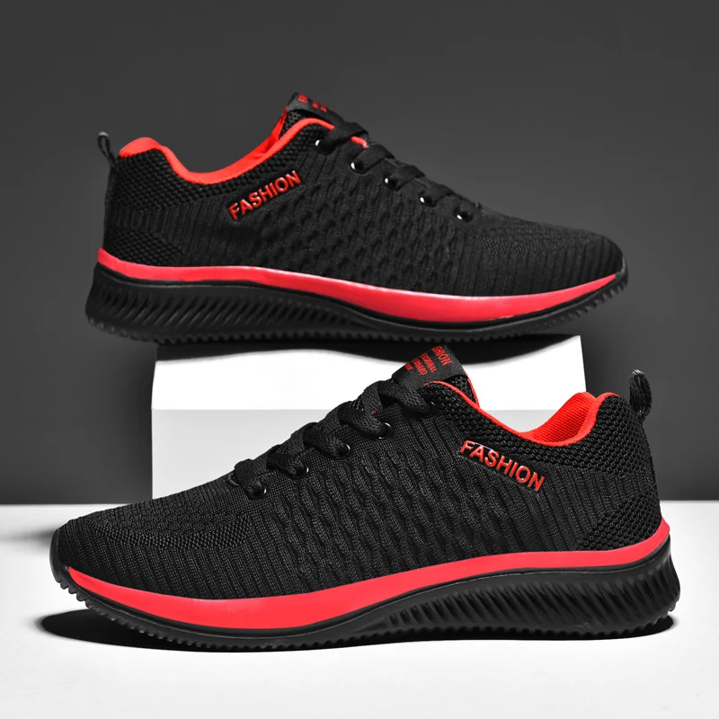 Zapatillas deportivas ligeras y transpirables para hombre y mujer, zapatos de gimnasio, tenis masculinos, color negro y rojo, talla grande 47 y 48,