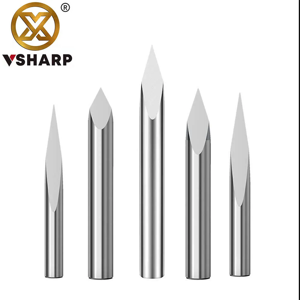 Vsharp 3 Edges 6mm Carbide V-shape Engraving Bit TriangularMilling Cutter Wood Acrylic PVC Jade Metal CNC Tool Engraving Carving