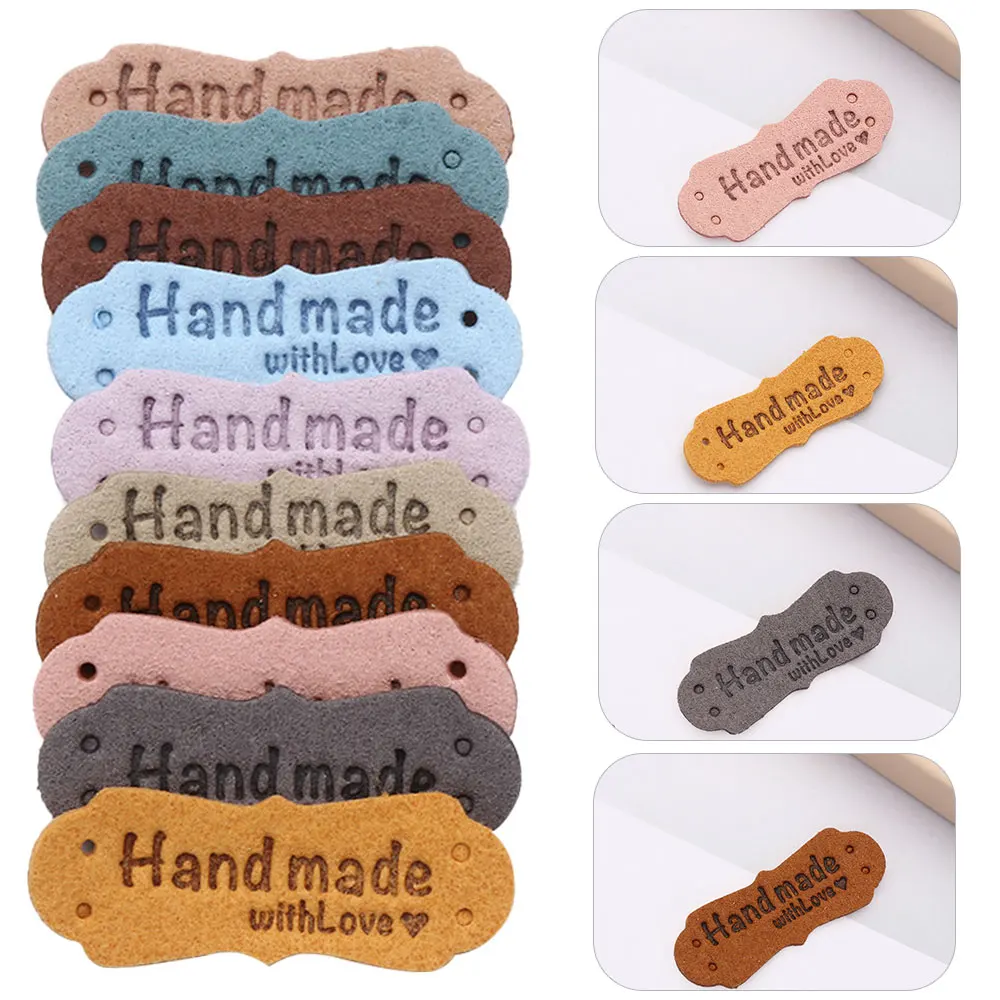 20Pcs PU Leather Garment Labels Hats Bags Clothes Tags Label DIY Hand Made With Love Tags Handmade Home Sewing Accessories