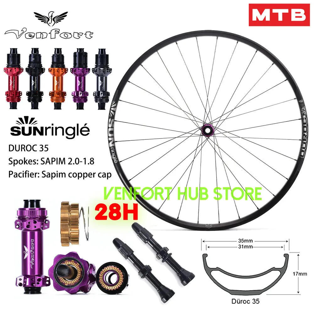 

VENFORT MTB 29er Wheelset 29inch Sun Ringle Duroc 35 Tubeless rim with PRO4 Star Ratsche 28H Straightpull hub 135/142/148 Boost