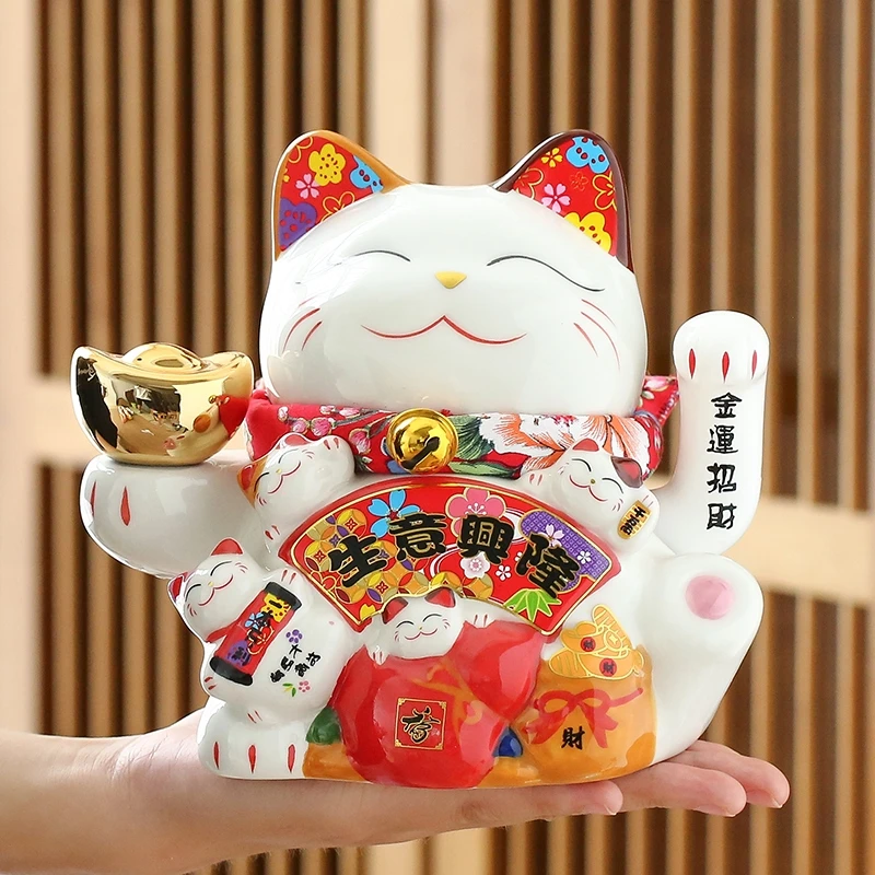 Imagem -04 - Polegadas Cerâmica Beckoning Cat Maneki Neko Ornamento Feng Shui Decoração Balanço Gato da Sorte 7.5