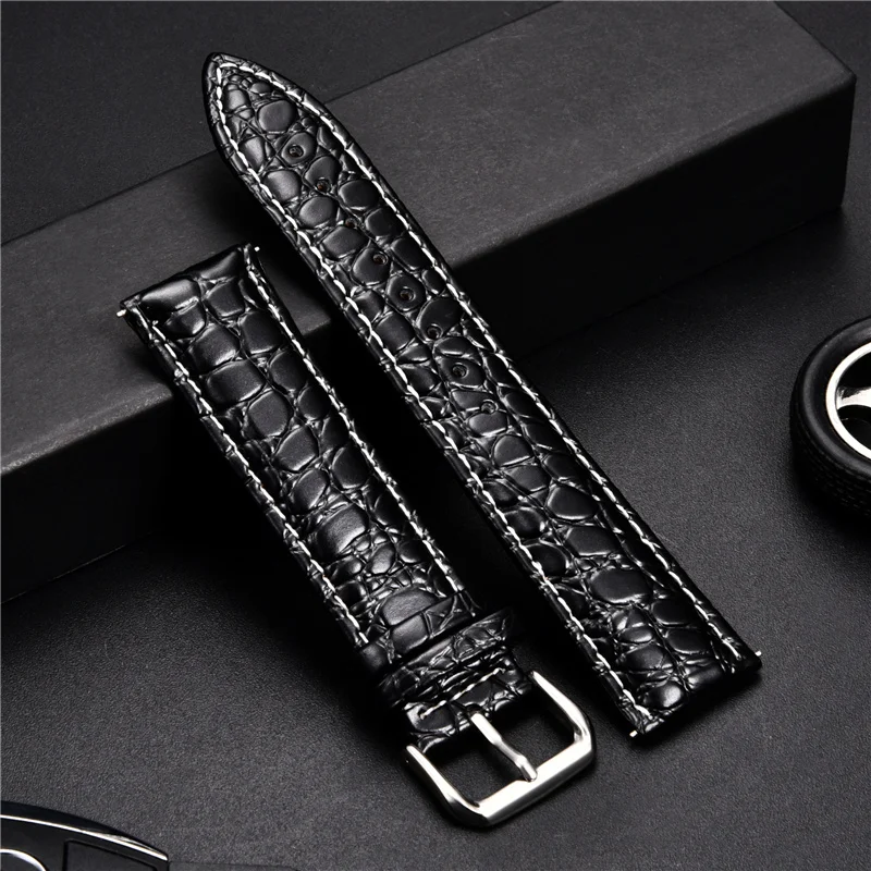 Crocodile Skin Design Calfskin Strap Stone Pattern Leather Watchbands Replacement Business Straps 16 18 20 22 24mm Watch Band