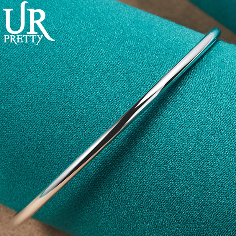 

URPRETTY 925 Sterling Silver 3mm Classic Aperture Bangle Bracelet For Women Wedding Engagement Party Jewelry Halloween Gift