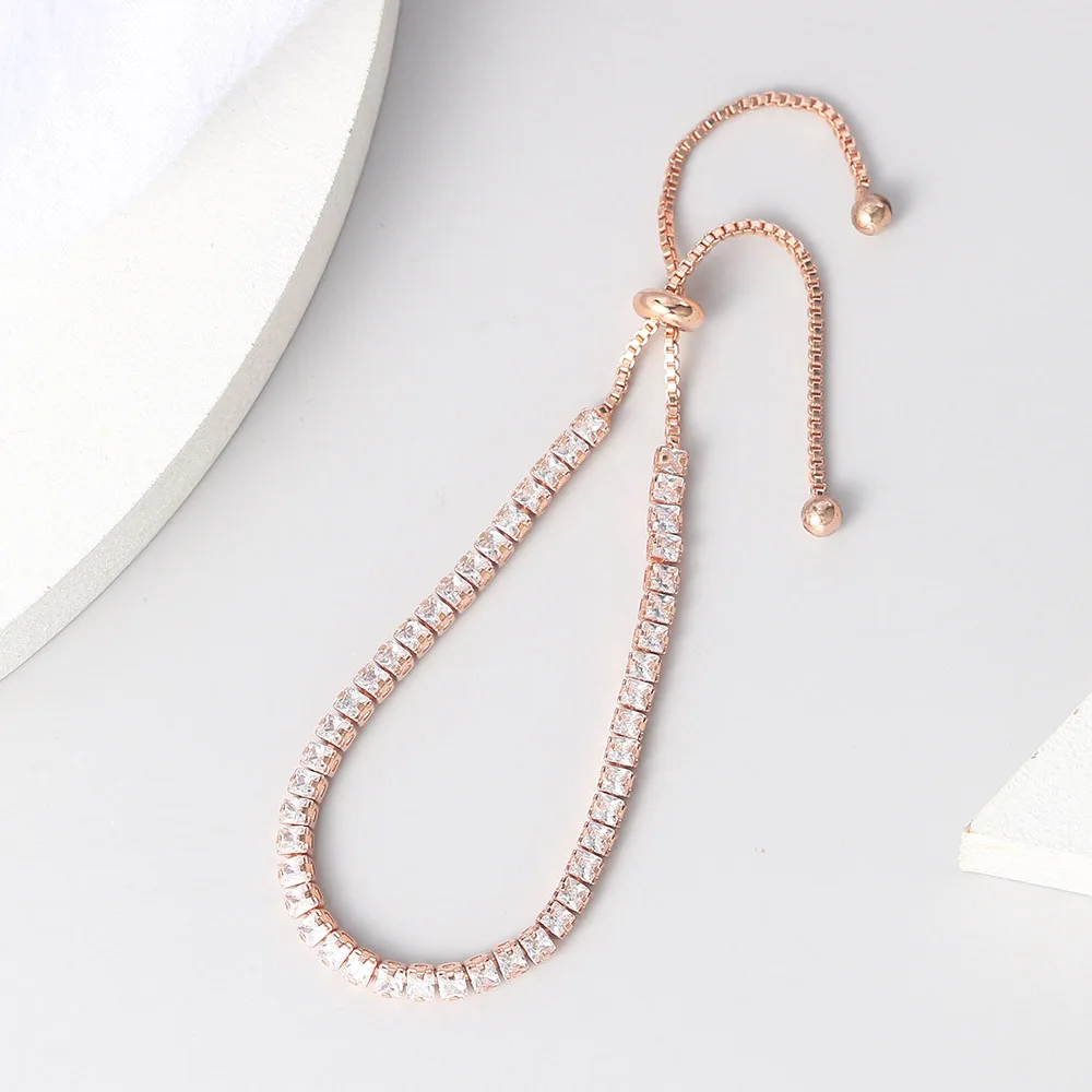 Tennis Bracelet For Women 2.5*2.5mm Square Zircon Rose Gold Color Handmade Bracelet Jewelry Wholesale Gift H024