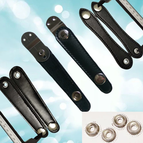 Fuelle de varios modelos de cuero negro con película de extensión de Metal, 4 hebillas para acordeón, con herramienta de procesamiento de botones de remache