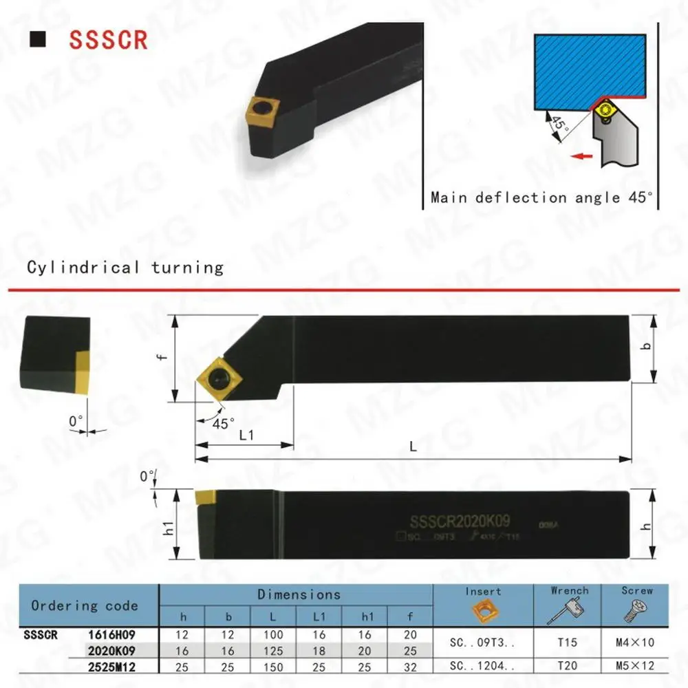 MZG CNC 12mm 20mm SSSCR1616H09 External Boring Tool Turning Arbor Lathe Cutter Bar SCMT Carbide Inserts Clamped Steel Toolholder