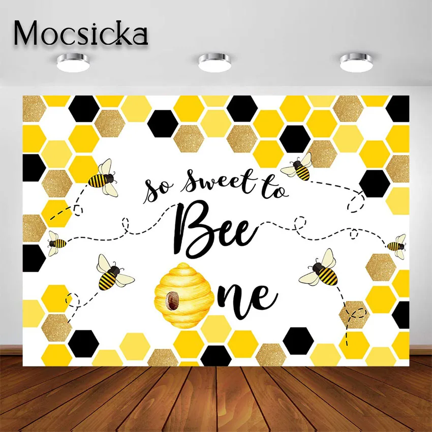 Mocsicka Bee Birthday Backdrop So Sweet to Bee One Honeycomb First 1st Birthday Party Decorations Photography Background