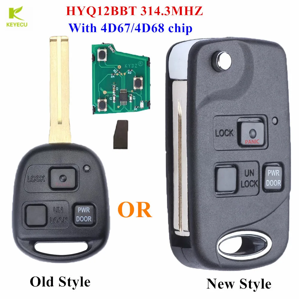 

KEYECU Replacement Head/ Flip Remote key Fob 3 Button 314.3MHZ 4D67/4D68 Chip for Lexus EX330 RX330 LS430 FCC ID: HYQ12BBT