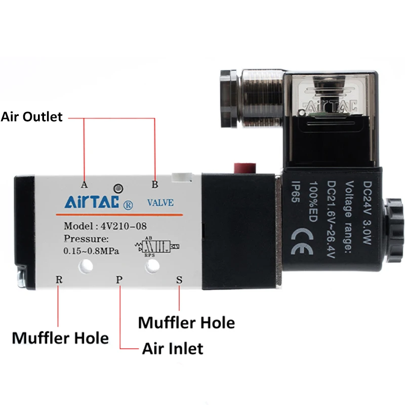 4v210-08 Better Quality Airtac Type Pneumatic Electric Solenoid Valve Directional Control Air Magnetic Valve 12V 24V 220V 4v210