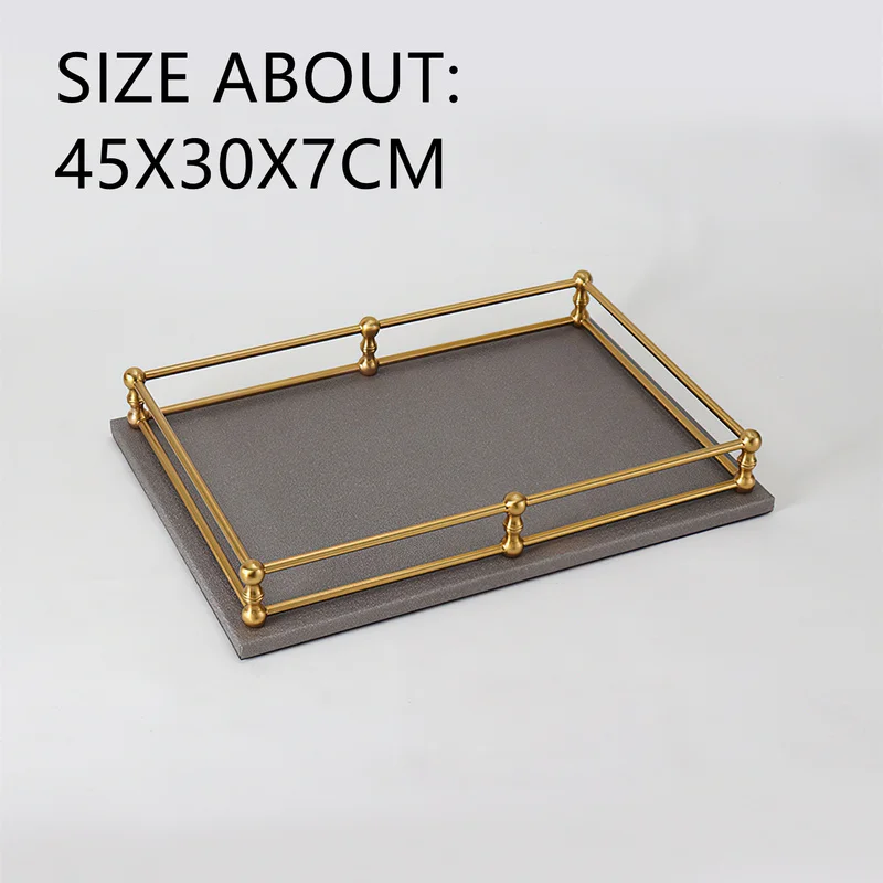 Large Rectangle Serving Tray Leather Metal Storage Box Cosmetic Home Kitchen Decorative Dish Jewelry Display Coffee Table Plate