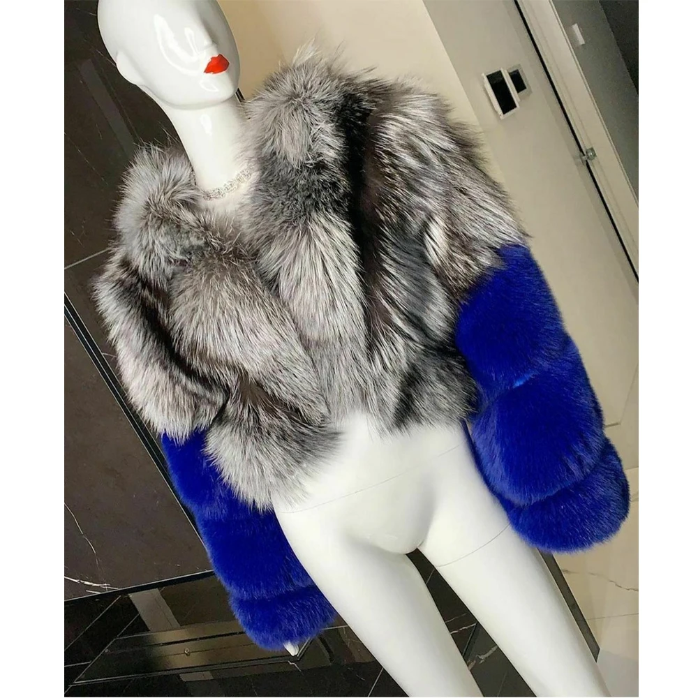 Natural Silver Fox Fur Jacket Round Collar 2022 Winter New Trendy Whole Skin Genuine Silver Fox Fur Coats Female Outwear Luuxry