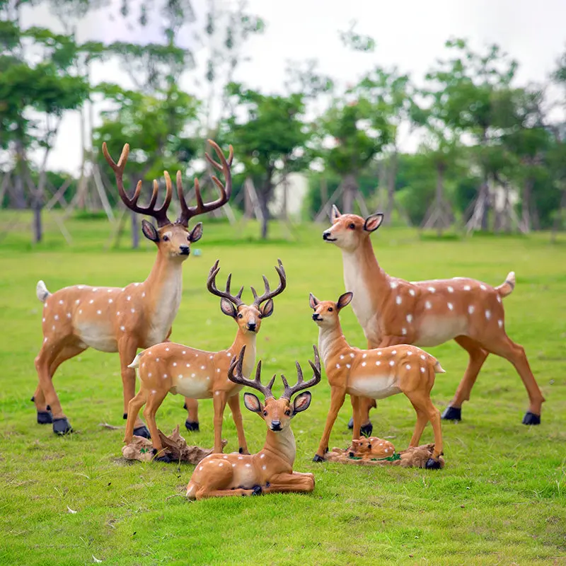 Outdoor Garden Simulation Animal Resin Deer Sculpture Home Decoration Courtyard Villa Ornaments Crafts Park Lawn Figurines Decor