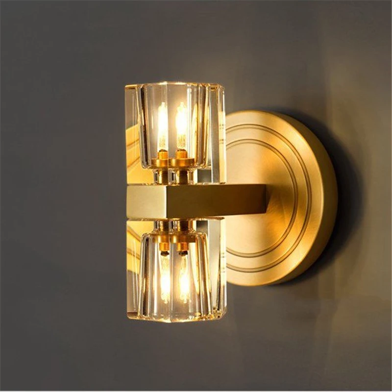 

Nordic Modern Copper Wall Lamps Living Room Decoration TV Backdrop Wall Decor Crystal Light Luxury Bedroom Bedside Wall Lights