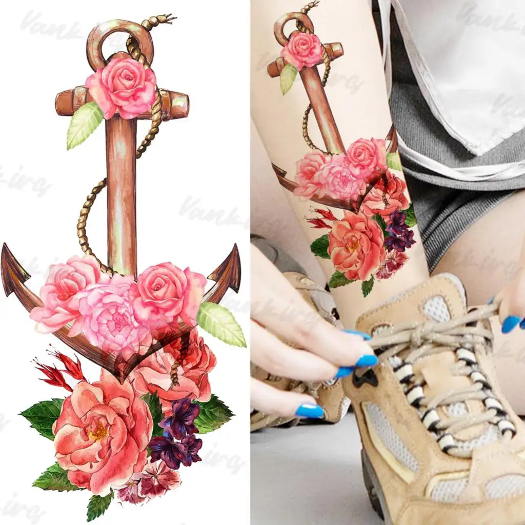 Tatouages temporaires à fleurs de Rose aquarelle pour femmes et filles,  faux tatouage avec ancre papillon à la lavande réaliste, autocollant pour  bras et jambes / Tattoo et body art, image size:1024x1024