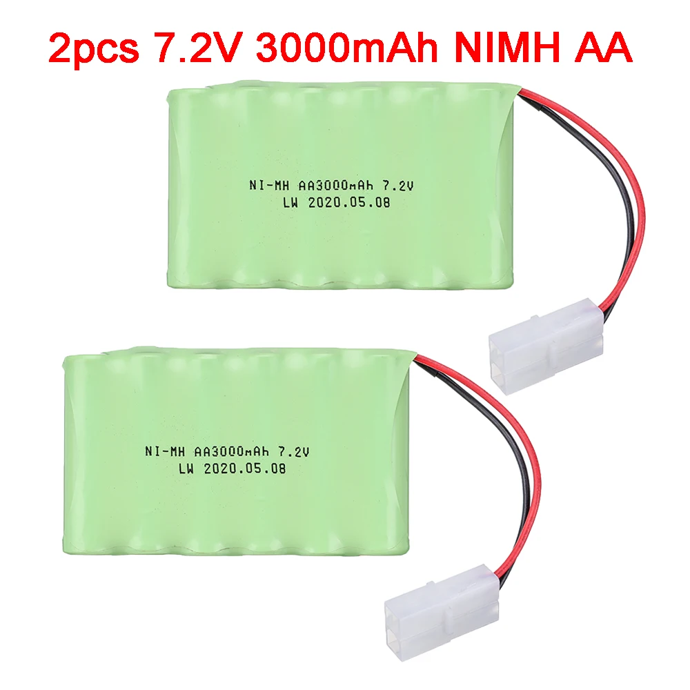 Batería recargable NiMH para juguetes a control remoto, 7,2 v, 3000mAh, para tanques de coches, trenes, Robot, barco, pistola, Ni-MH, AA, 3000mAh, 7,2 v, 2 unids/lote