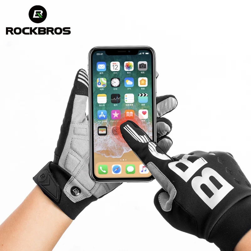 ROCKBROS Cycling Gloves Shockproof Wear Resistant SBR Men Women Full Finger Windproof Gloves Breathable Lengthen  Warm MTB Glove