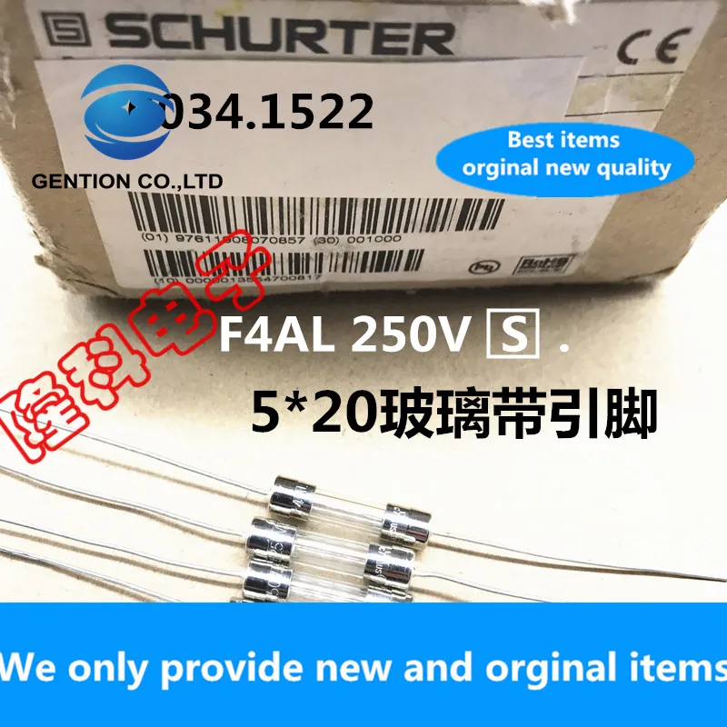 

10PCS 100% New original F4AL250V 5X20 glass fuse FSF with pin 0034.1522 imported Swiss Shute 4A 250V