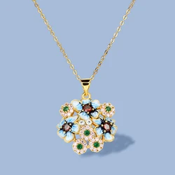Hot Selling Elegant Little Blue Flower White Zircon Pendant Necklace For Women Party Wedding Engagement Jewelry Gift