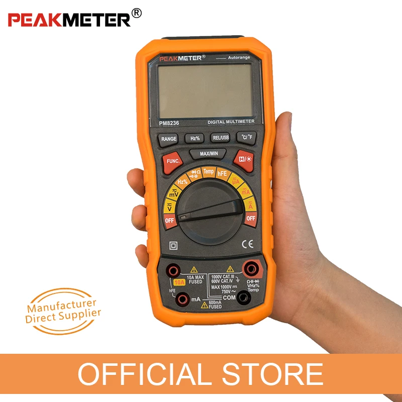 PEAKMETER PM8236 Auto Gamma manuale Multimetro tester Digitale professionale con TRMS Temperatura capacità di frequenza NCV Test