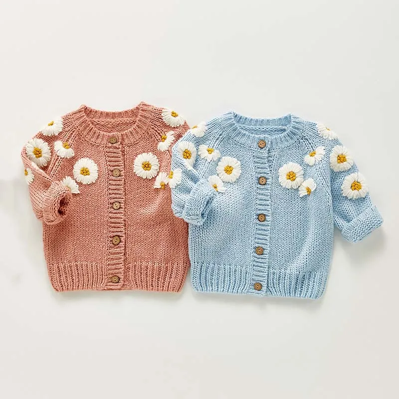 

Autumn Newborn Girls Cardigan Sweater Coat Infant Girls Long Sleeve Daisy Flower Top Toddler Baby Girl Clothes Embroidered Coats