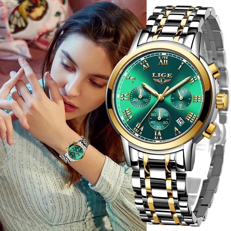 2024 LIGE Fashion Women Watches Ladies Top Brand luxury Waterproof Gold Quartz Watch Women Stainless Steel Date Wear Gift Clock