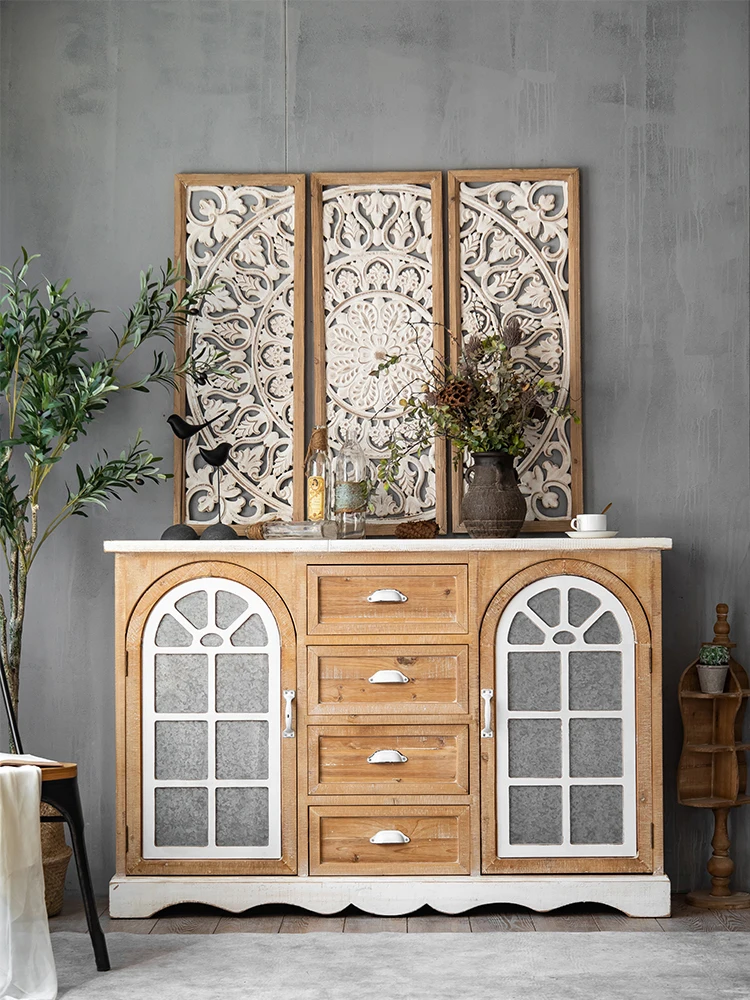 

American Industrial Style Bed & Breakfast Living Room Distressed Hallway Curio Cabinet Wall Bedroom Storage Side Cabinet