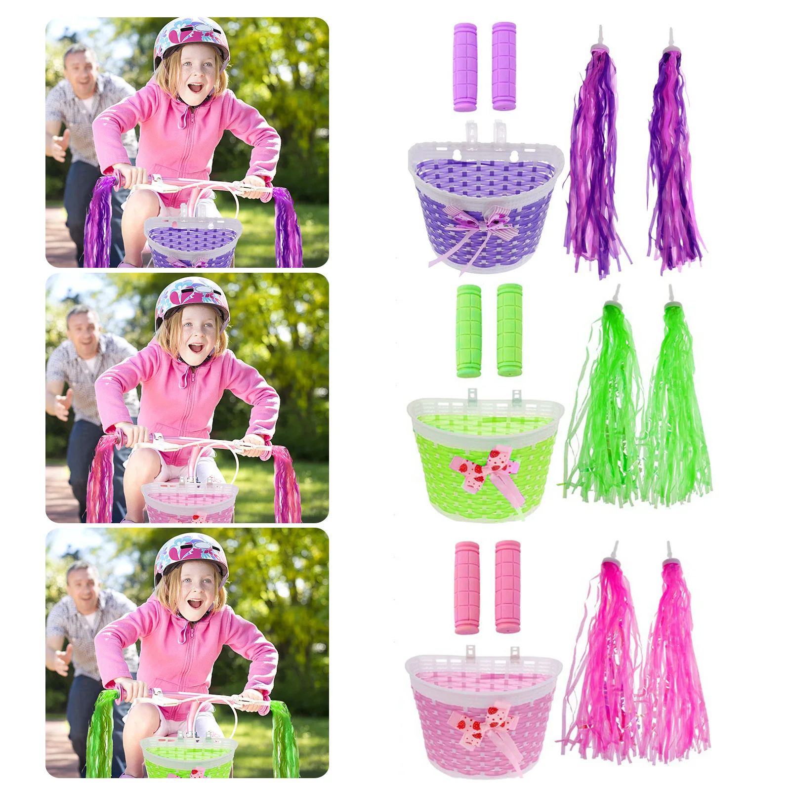 Bike Basket Durable Waterproof Bicycle Front Bag With Handlebar Grips And Tassels Streamers For Kids Cycling Accessories