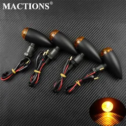 Motorcycle Bullet Turn Signals Indicators Blinker Lights Lamp Black/Chrome For Harley Sportster XL Cruiser Chopper Cafe Racer