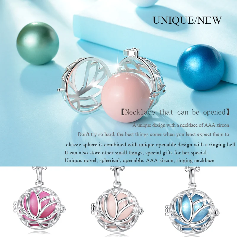 Eudora 20mm Unique Harmony Pregnancy Ball Necklace Pregnancy Bola  Ball pendant with lotus Flower Cage New Jewelry with Box K387