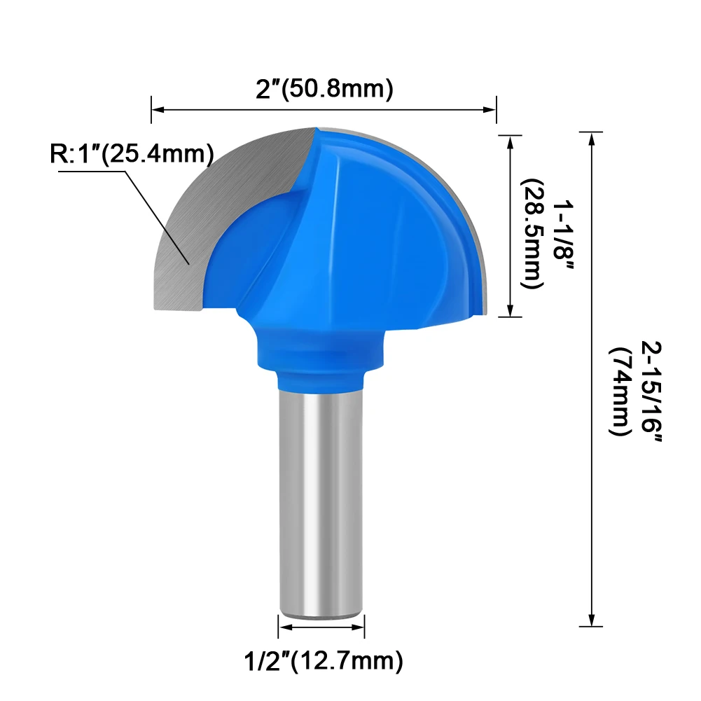 1PC 12mm 1/2 Shank Core Box Router Bit - 1/4 Radius Round bottom knife For Woodworking Cutting Tool