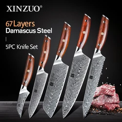 XINZUO Damascus Steel Kitchen Knives Set Japanese Style Chef Bread Meat Santoku Cleaver Paring Kitchen Knife Kitchen Accessories