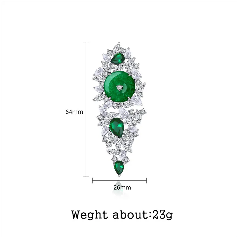 HUAMI Long Design Inlaid Cubic Zircon Drop Earrings Jade Emerald Green Chalcedony Natural Jewelry for Women Luxury Costume Earri