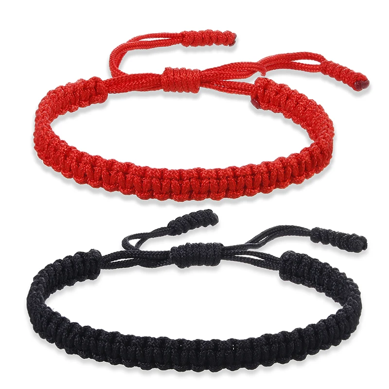 Handmade Black Red thick Rope Knot Bracelet for Women Men Retro Ethnic Style Tibetan Buddha Braid Chain Couple Friendship Jewelr