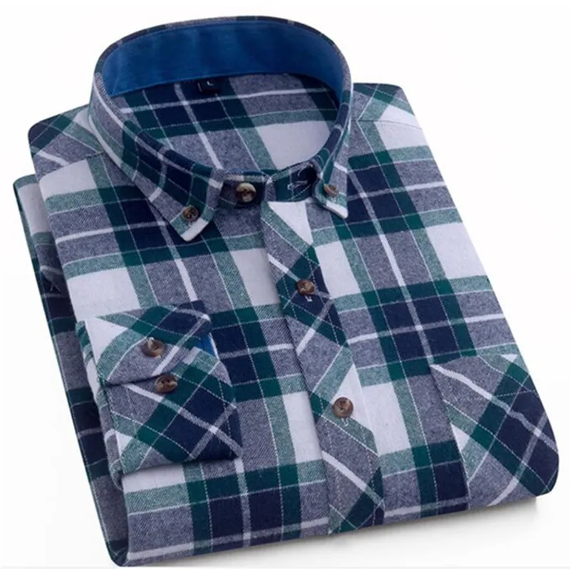 Spring Fall 2020 New Mens Casual Plaid Shirts Long Sleeve Slim Fit Comfort Soft Flannel Cotton Shirt Leisure Styles Man Clothes