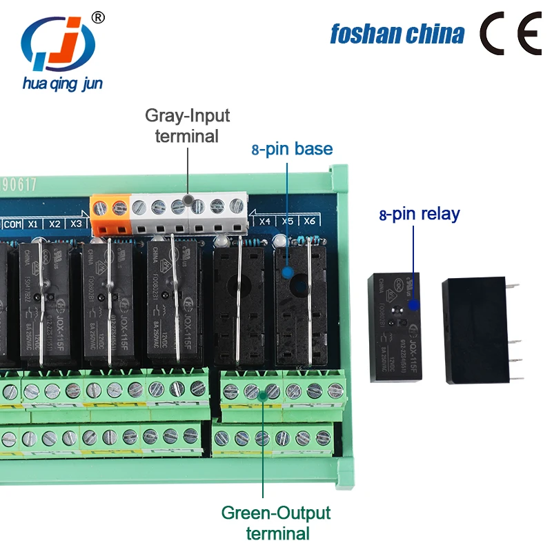 8-Channel 2NO 2NC 8 Pins Hongfa Relay Module JQX-115F Electromagnetic DC12V 24V Relays Modules for Automation Control