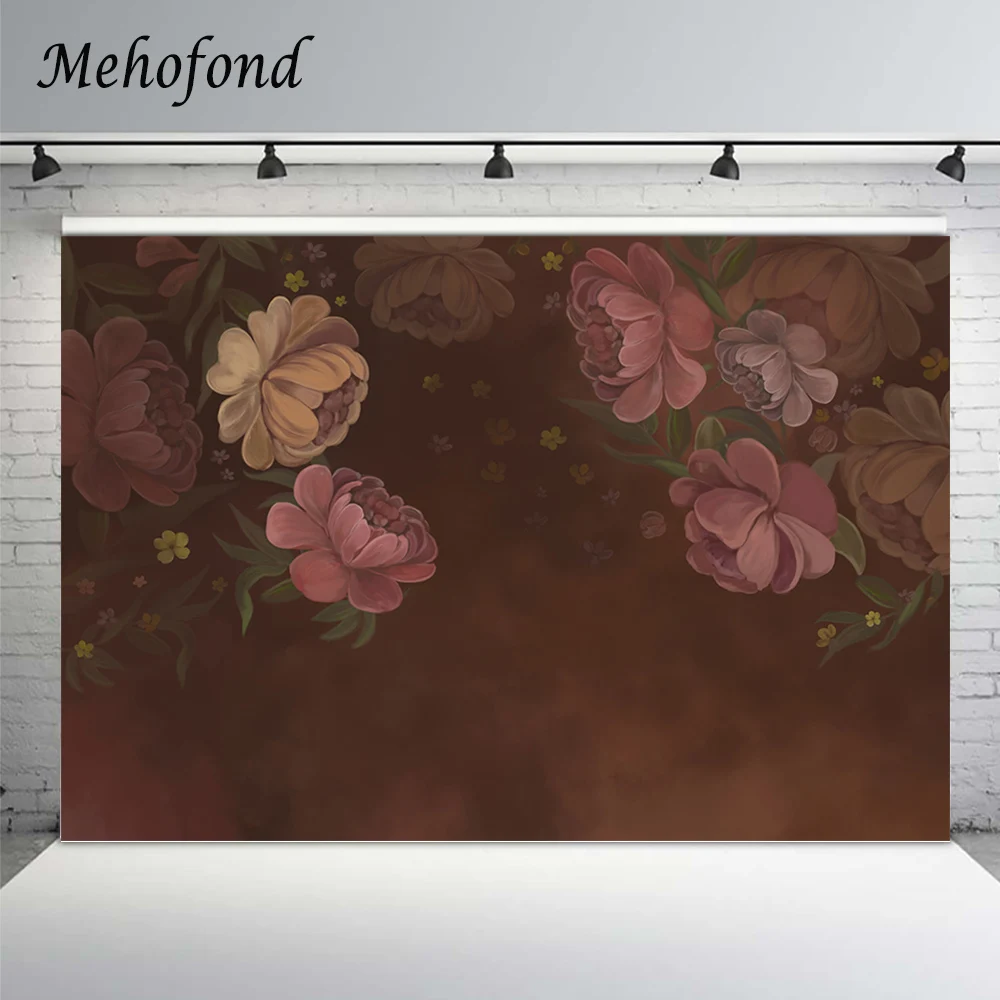 Mehofond Brown Pink Floral Background For Photography Hand-Painted Girl Children Pregnancy Portrait Backdrop Photo Studio Props