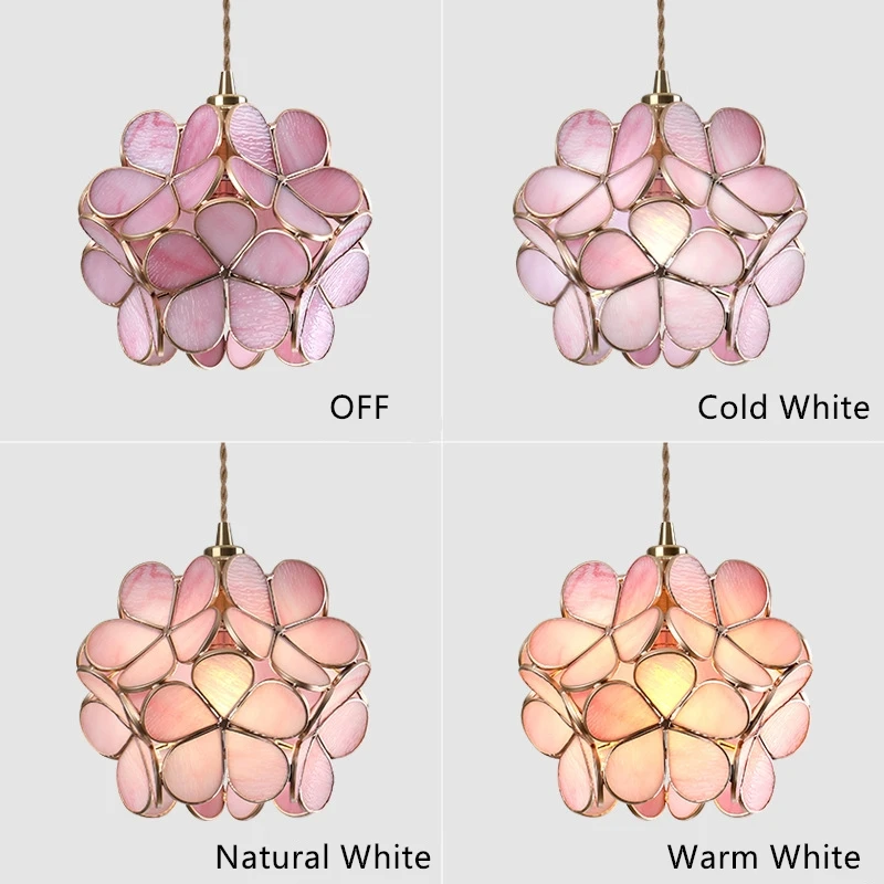 Nordic LED Flower Copper Pendant Lamp Tiffany Glass Kitchen Bedroom Dining Living Room Home Lighting Hotel Hanging Light Fixture