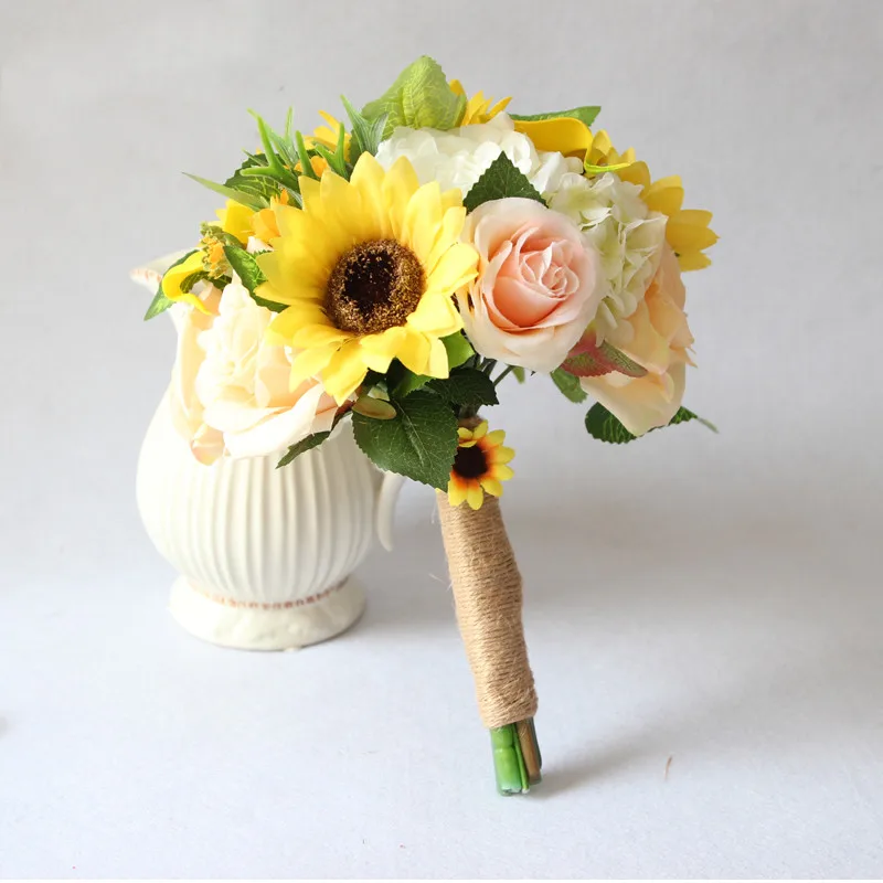 Artficial Flower Bouquet Yellow Series Sunflower Hybrid Holding Flower Wedding Decoration The Bride Flower Bridesmaid Flower