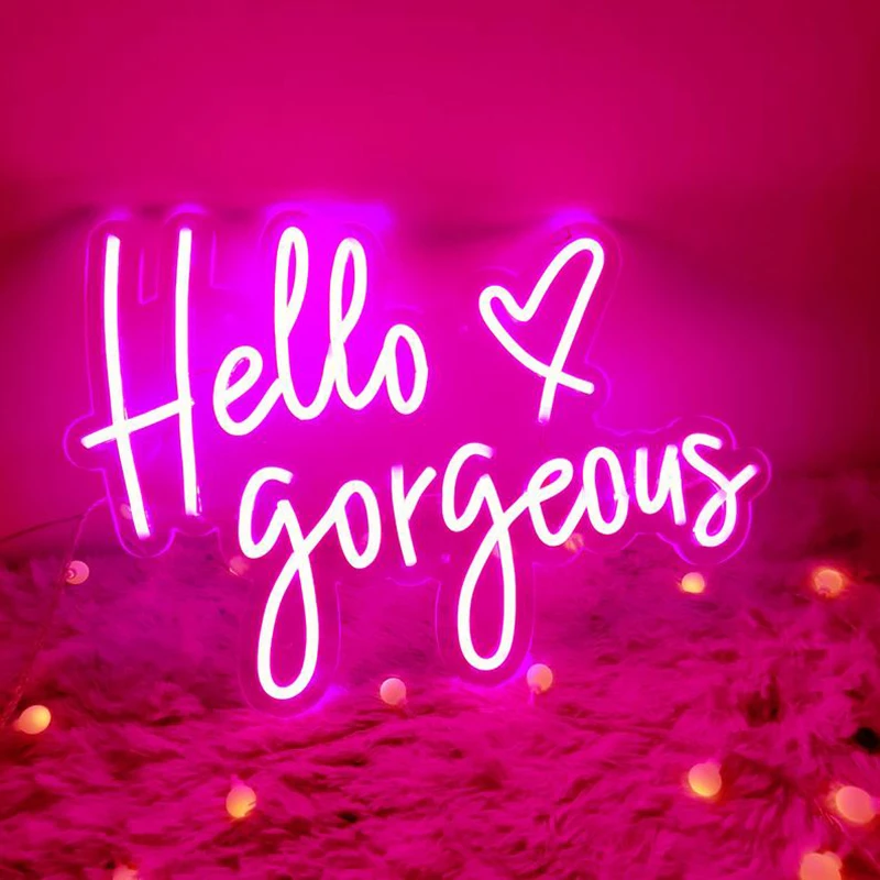 Custom Neon sign Hello gorgeous neon , Hands neon light sign, Hands Led neon sign, sign for wall, Neon wall decor, LED Neon Sign