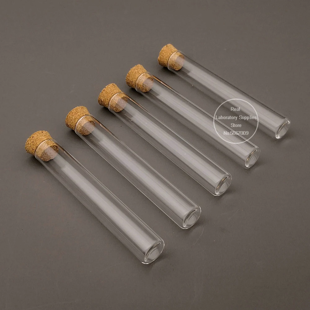 50pcs/lot Lab 13x100mm Flat bottom Clear Glass Test Tube With Cork Wooden Stoppers for School Laboratory experiment